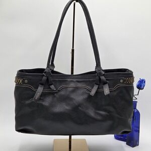 Y2K Liz Claiborne East West Shoulder Bag Black Studded Pebbled Vegan Leather VTG